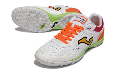 Men's Joma Top Flex TF Football Shoes - White/Orange Flare/Lime Green