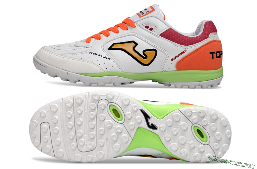 Men's Joma Top Flex TF Football Shoes - White/Orange Flare/Lime Green 1