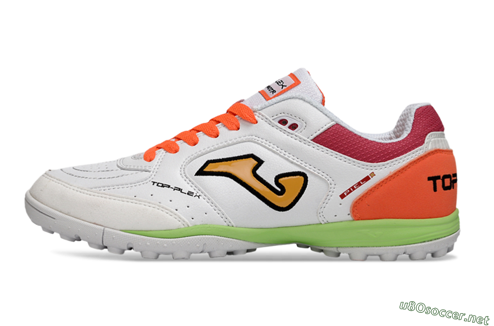 Men's Joma Top Flex TF Football Shoes - White/Orange Flare/Lime Green 0
