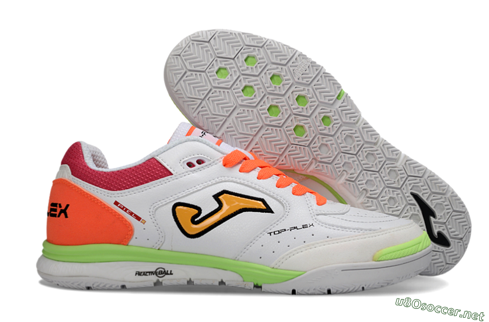 Men's Joma Top Flex IC Football Shoes - White/Neon Green/Hot Pink 2