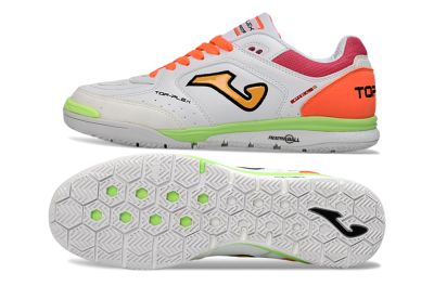 Men's Joma Top Flex IC Football Shoes - White/Neon Green/Hot Pink