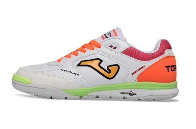 Men's Joma Top Flex IC Football Shoes - White/Neon Green/Hot Pink