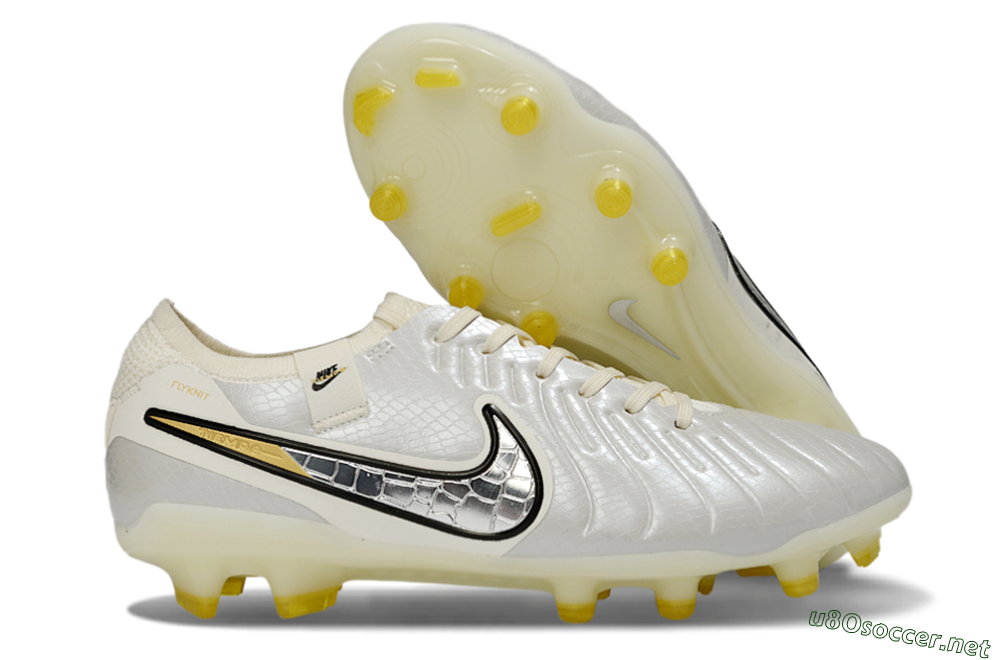 Men's Nike Tiempo Legend 10 Elite FG Football Boots - White/Ivory Mist/Black Gold 2