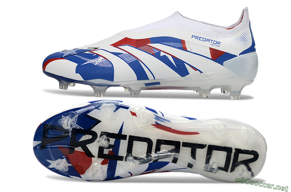 Unisex Adidas Predator 25 Elite Laceless FG Football Boots - White/Royal Blue/Fiery Red 1