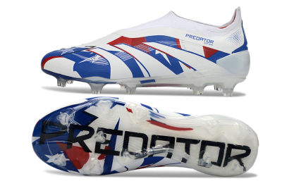 Unisex Adidas Predator 25 Elite Laceless FG Football Boots - White/Royal Blue/Fiery Red