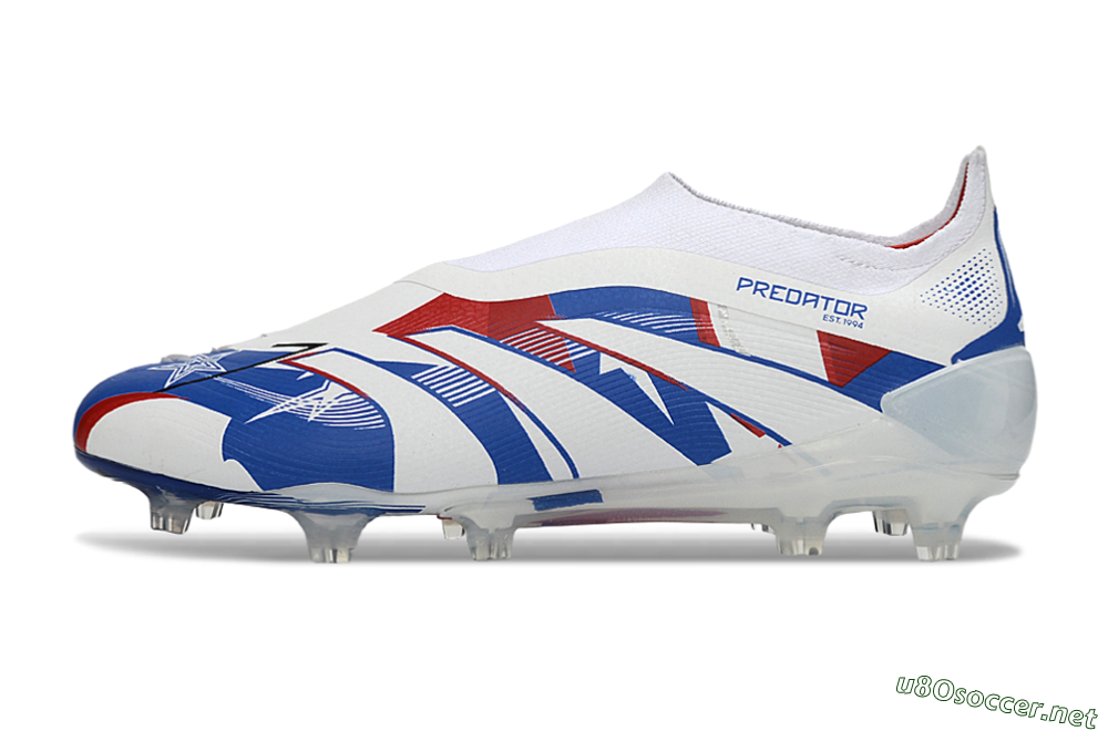 Unisex Adidas Predator 25 Elite Laceless FG Football Boots - White/Royal Blue/Fiery Red 0