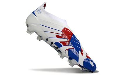 Unisex Adidas Predator 25 Elite Laceless FG Football Boots - White/Royal Blue/Fiery Red