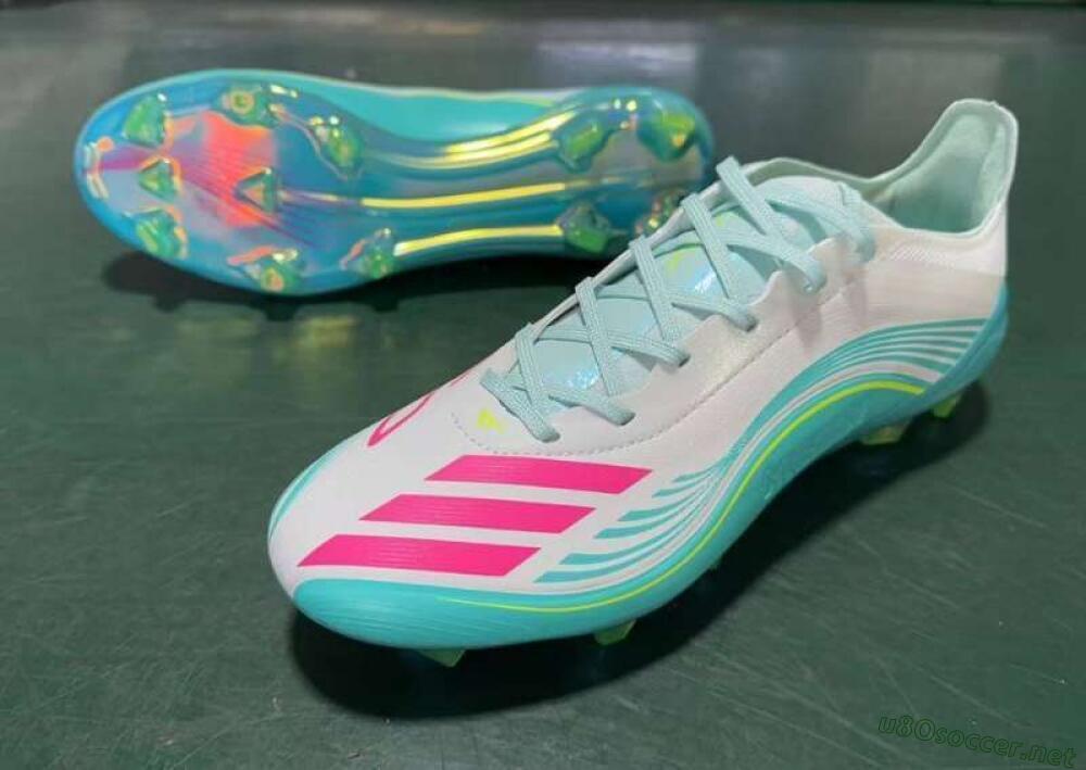 Men's Messi x Adidas F50 Elite FG Football Boots - Aqua/Neon Pink/Soft Yellow