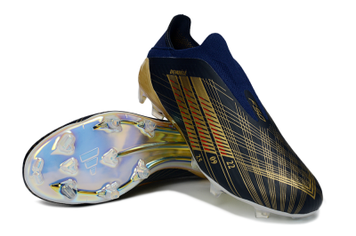 Men's Adidas F50 Elite Laceless FG Football Boots - Navy/Gold Metallic/Dazzling Rainbow