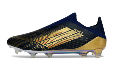 Men's Adidas F50 Elite Laceless FG Football Boots - Navy/Gold Metallic/Dazzling Rainbow