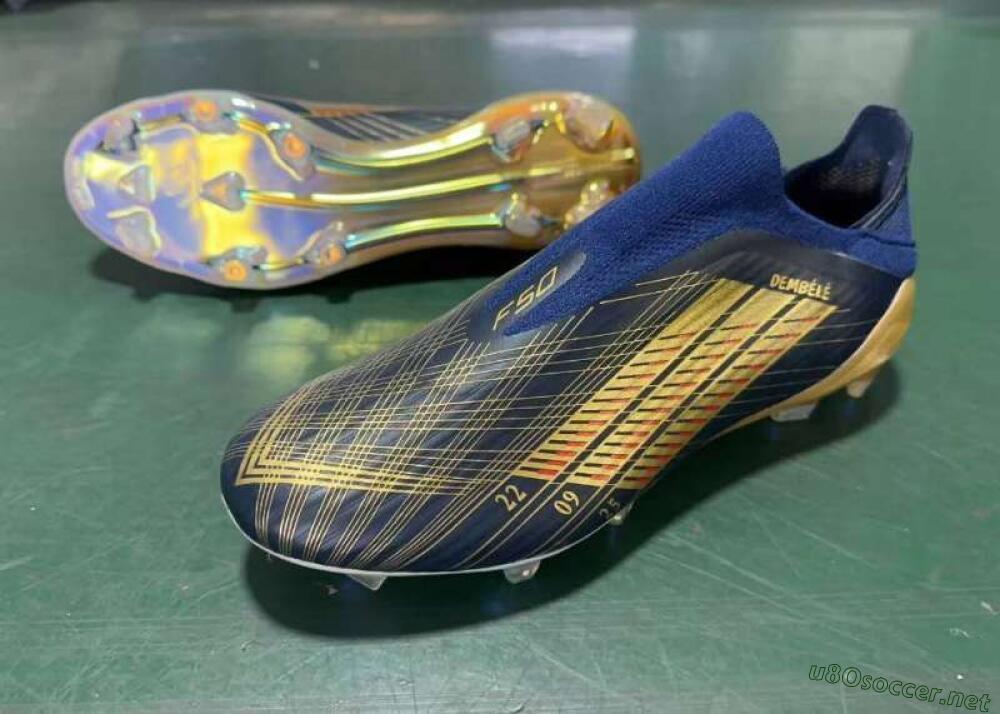 Men's Adidas F50 Elite Laceless FG Football Boots - Navy/Gold Metallic/Dazzling Rainbow