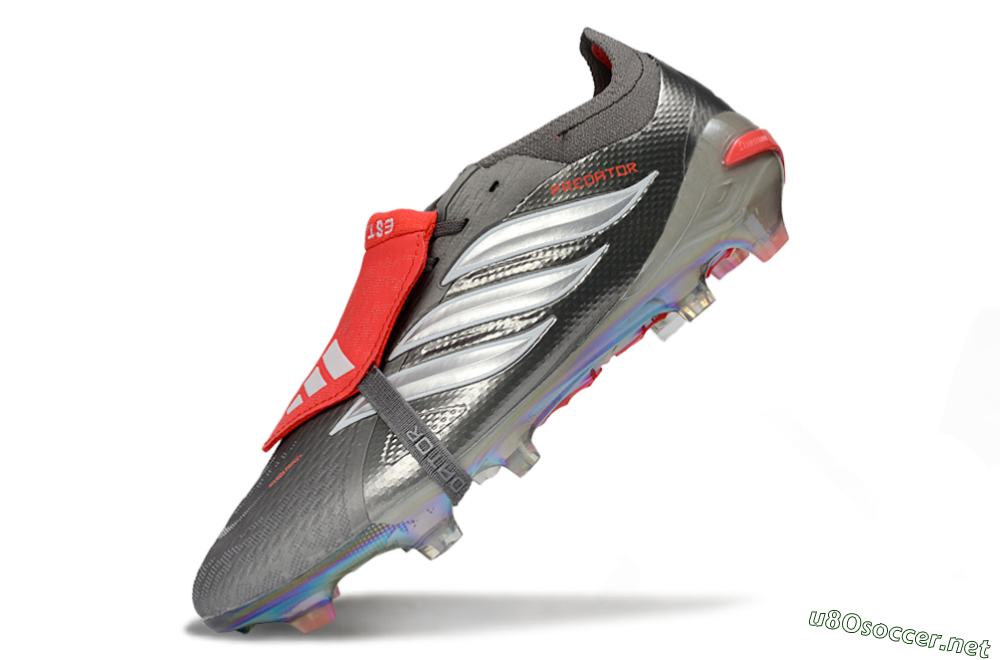 Men's Adidas Predator 26 Elite Fold-Over Tongue FG Football Boots - Gray/Electric Silver/Fire Red 5
