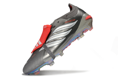 Men's Adidas Predator 26 Elite Fold-Over Tongue FG Football Boots - Gray/Electric Silver/Fire Red