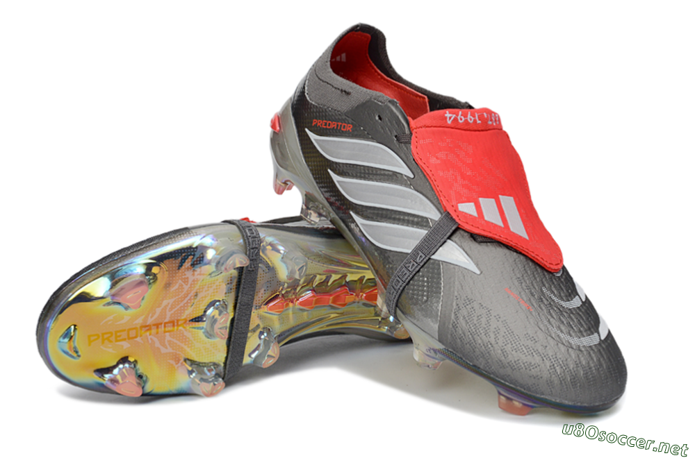 Men's Adidas Predator 26 Elite Fold-Over Tongue FG Football Boots - Gray/Electric Silver/Fire Red 3