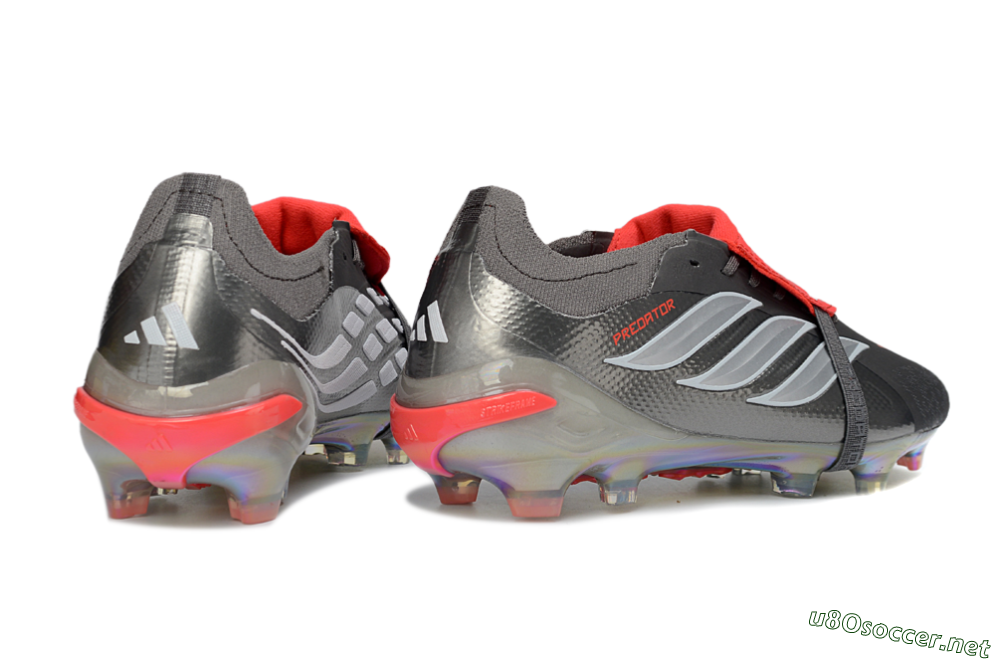 Men's Adidas Predator 26 Elite Fold-Over Tongue FG Football Boots - Gray/Electric Silver/Fire Red 6