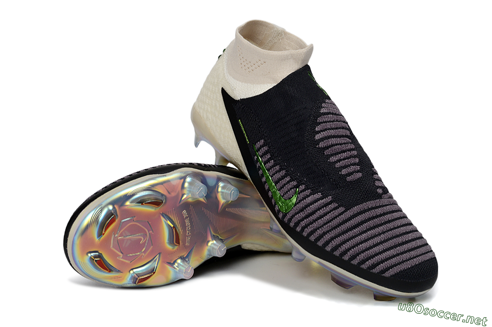 Men's Nike Phantom 6 High Elite FG Football Boots - Black/Electric Green/Beige 3