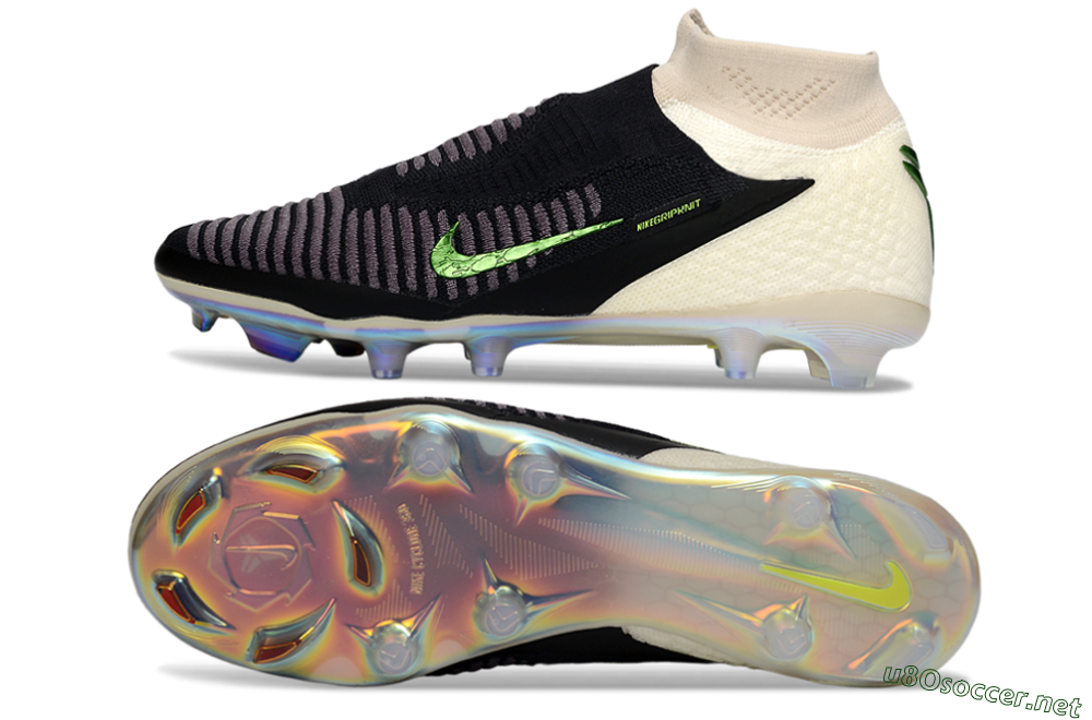 Men's Nike Phantom 6 High Elite FG Football Boots - Black/Electric Green/Beige 1