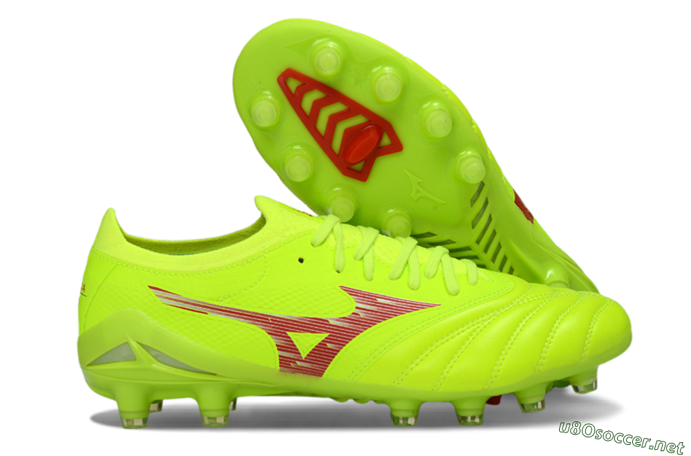 Men's Mizuno Morelia Neo 4 FG Football Boots - Lime/Electric Green/Crimson Red 2