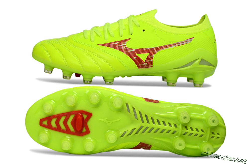 Men's Mizuno Morelia Neo 4 FG Football Boots - Lime/Electric Green/Crimson Red 1