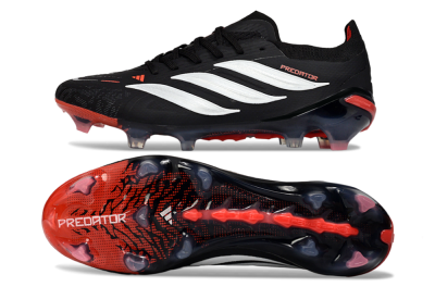 Men's Adidas Predator 26 Elite FG Football Boots - Black/Crimson Blaze/Stealth White