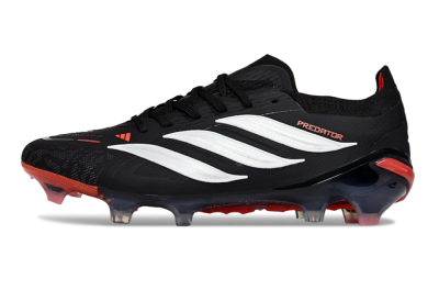 Men's Adidas Predator 26 Elite FG Football Boots - Black/Crimson Blaze/Stealth White