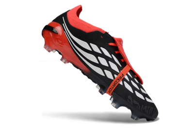 Unisex Adidas Predator 26 Elite Fold-Over Tongue FG Football Boots - Black/Crimson Red/Metallic Silver