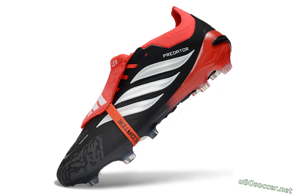 Unisex Adidas Predator 26 Elite Fold-Over Tongue FG Football Boots - Black/Crimson Red/Metallic Silver 5