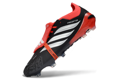 Unisex Adidas Predator 26 Elite Fold-Over Tongue FG Football Boots - Black/Crimson Red/Metallic Silver