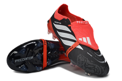 Unisex Adidas Predator 26 Elite Fold-Over Tongue FG Football Boots - Black/Crimson Red/Metallic Silver