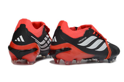 Unisex Adidas Predator 26 Elite Fold-Over Tongue FG Football Boots - Black/Crimson Red/Metallic Silver