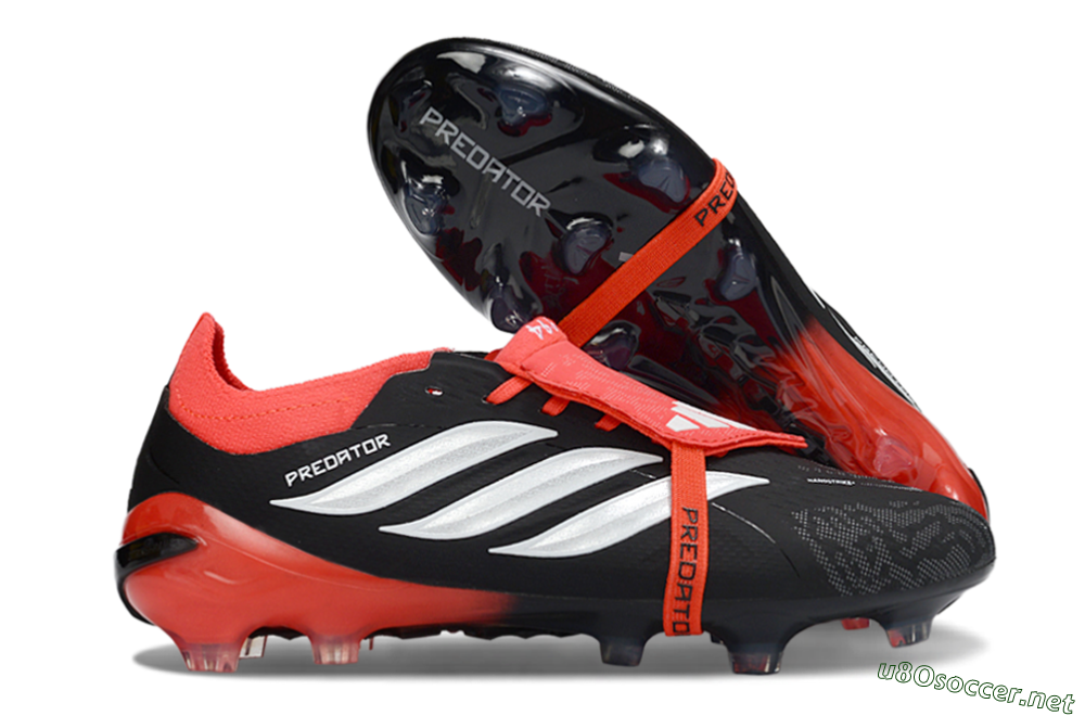 Unisex Adidas Predator 26 Elite Fold-Over Tongue FG Football Boots - Black/Crimson Red/Metallic Silver 2