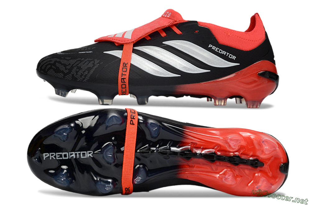 Unisex Adidas Predator 26 Elite Fold-Over Tongue FG Football Boots - Black/Crimson Red/Metallic Silver 1