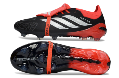 Unisex Adidas Predator 26 Elite Fold-Over Tongue FG Football Boots - Black/Crimson Red/Metallic Silver