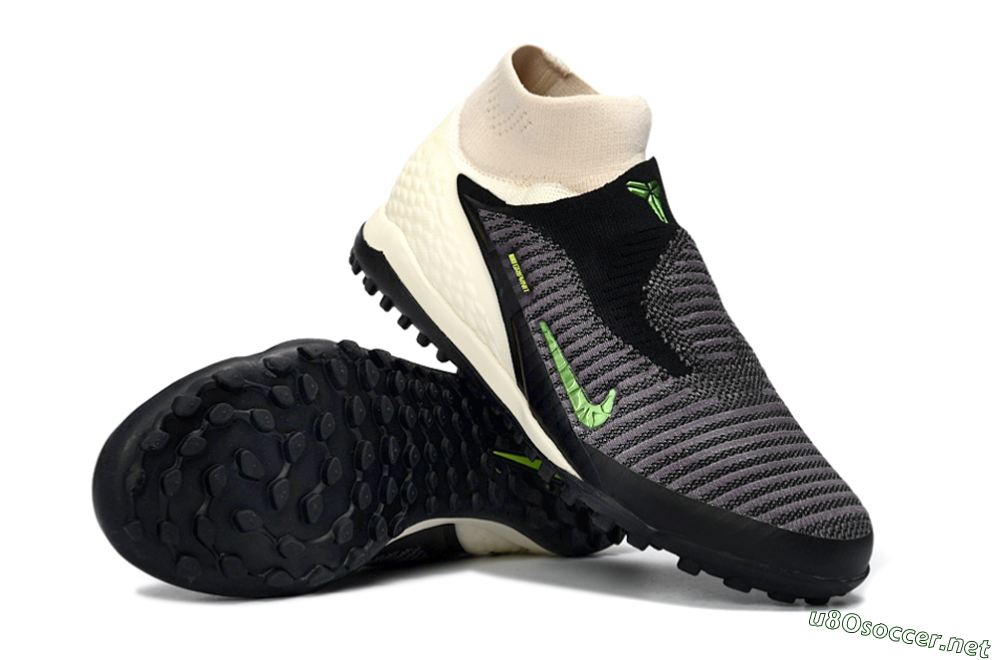 Unisex Nike Phantom 6 High Elite TF Football Shoes - Black/Electric Green/Light Tan 3