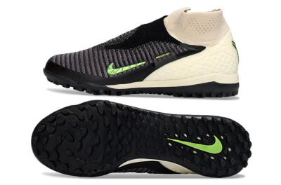 Unisex Nike Phantom 6 High Elite TF Football Shoes - Black/Electric Green/Light Tan