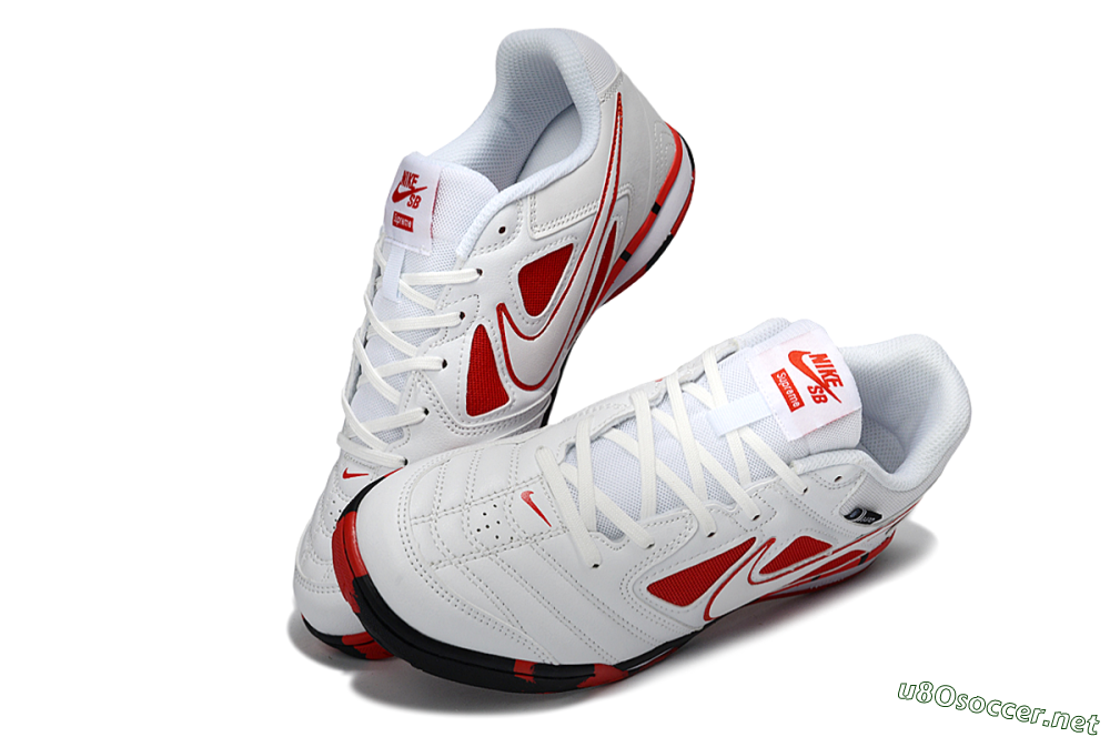 Men's Supreme x Nike SB Gato IC Football Shoes - White/Crimson Red/Black 3