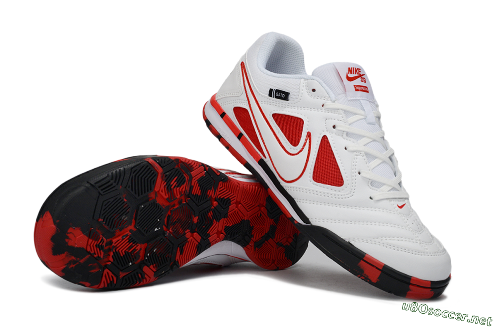 Men's Supreme x Nike SB Gato IC Football Shoes - White/Crimson Red/Black 1