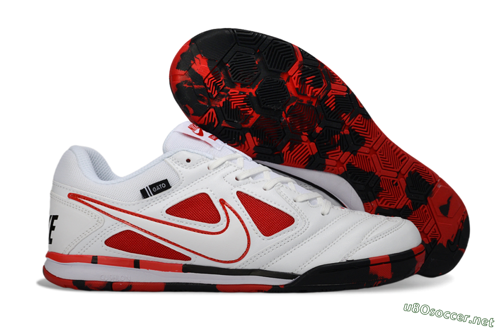 Men's Supreme x Nike SB Gato IC Football Shoes - White/Crimson Red/Black 2