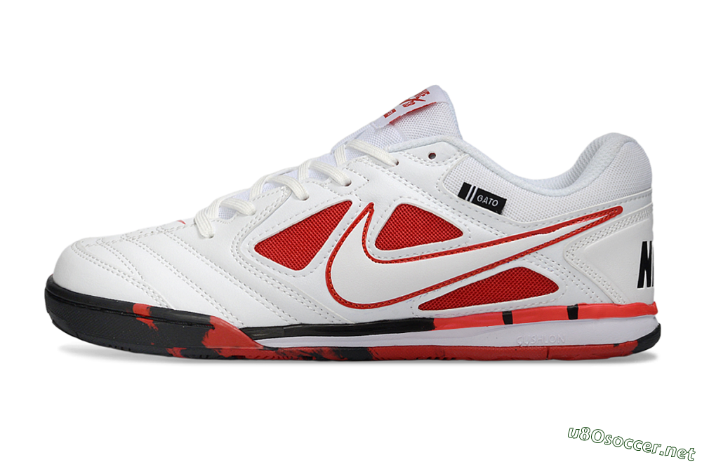 Men's Supreme x Nike SB Gato IC Football Shoes - White/Crimson Red/Black 0