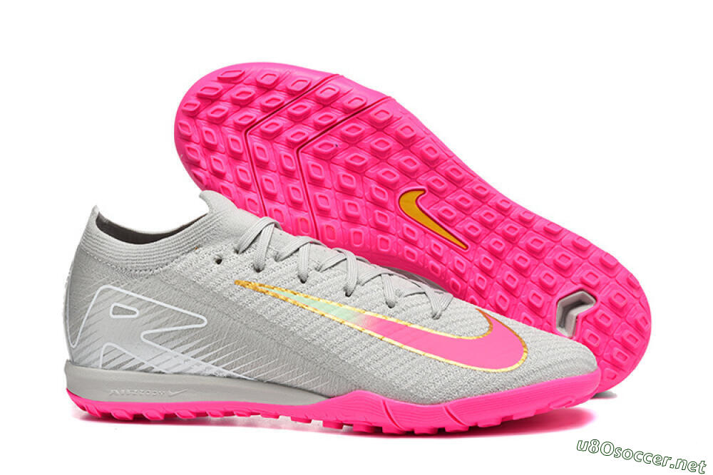 Men's Nike Air Zoom Mercurial Vapor 16 Elite TF Football Shoes - Gray/Vibrant Pink/Metallic Gold 2