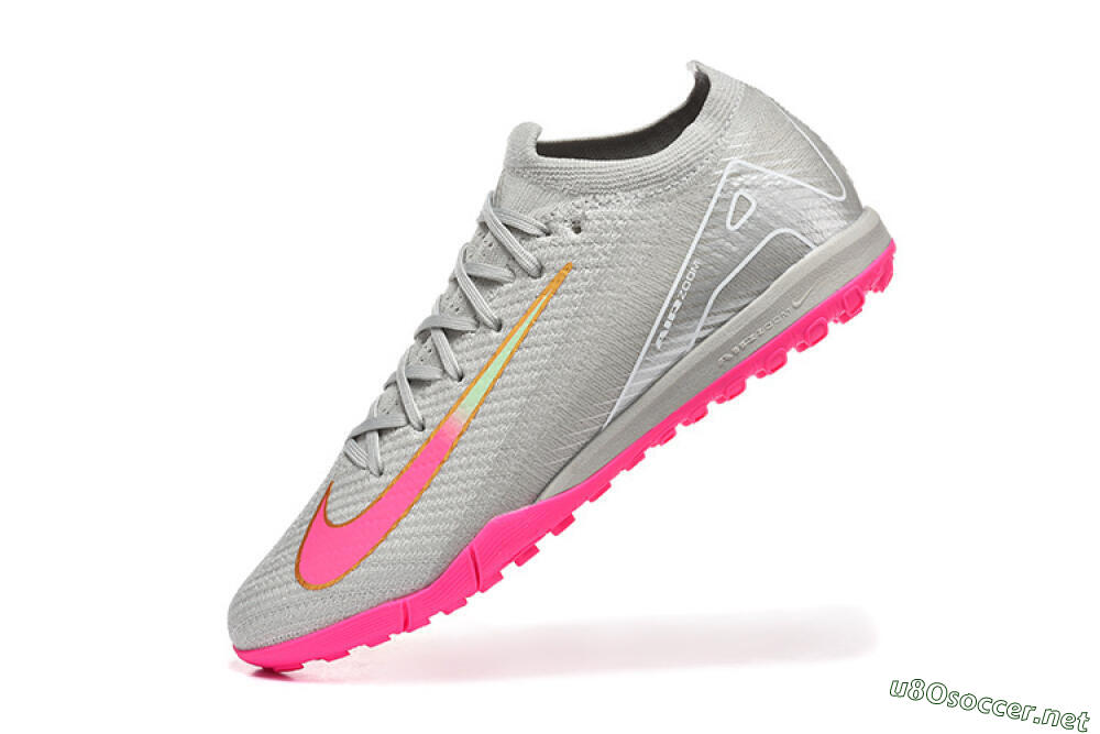 Men's Nike Air Zoom Mercurial Vapor 16 Elite TF Football Shoes - Gray/Vibrant Pink/Metallic Gold 8