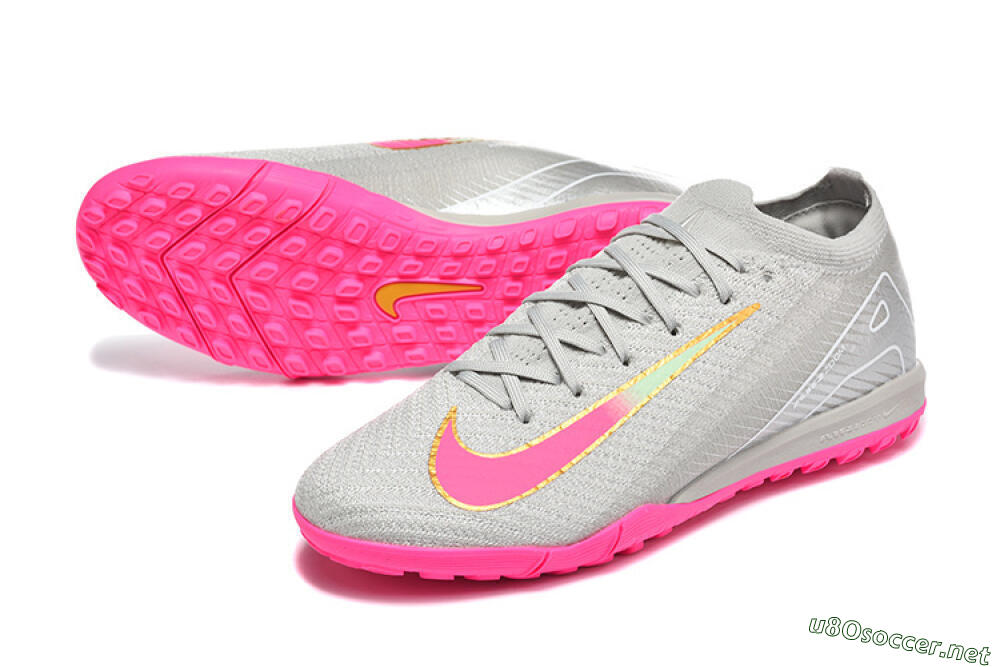 Men's Nike Air Zoom Mercurial Vapor 16 Elite TF Football Shoes - Gray/Vibrant Pink/Metallic Gold 3