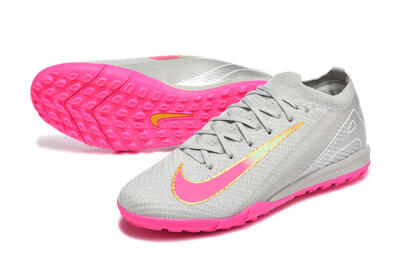 Men's Nike Air Zoom Mercurial Vapor 16 Elite TF Football Shoes - Gray/Vibrant Pink/Metallic Gold