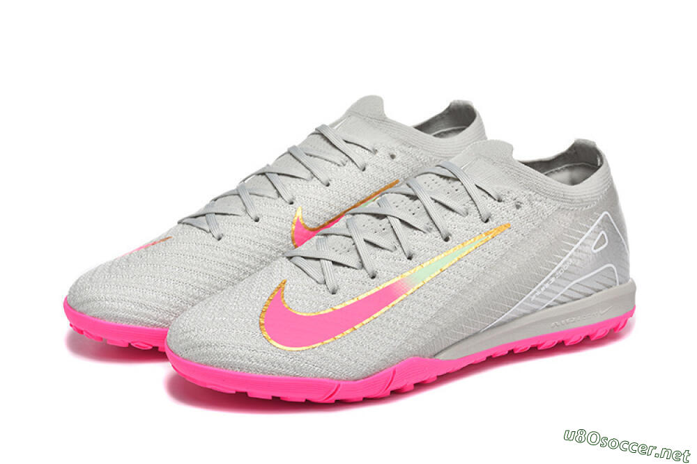 Men's Nike Air Zoom Mercurial Vapor 16 Elite TF Football Shoes - Gray/Vibrant Pink/Metallic Gold 5