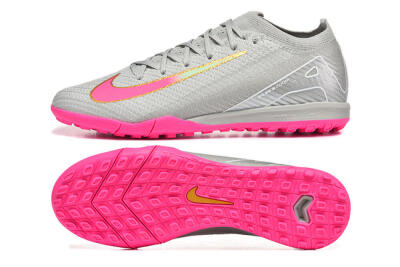 Men's Nike Air Zoom Mercurial Vapor 16 Elite TF Football Shoes - Gray/Vibrant Pink/Metallic Gold