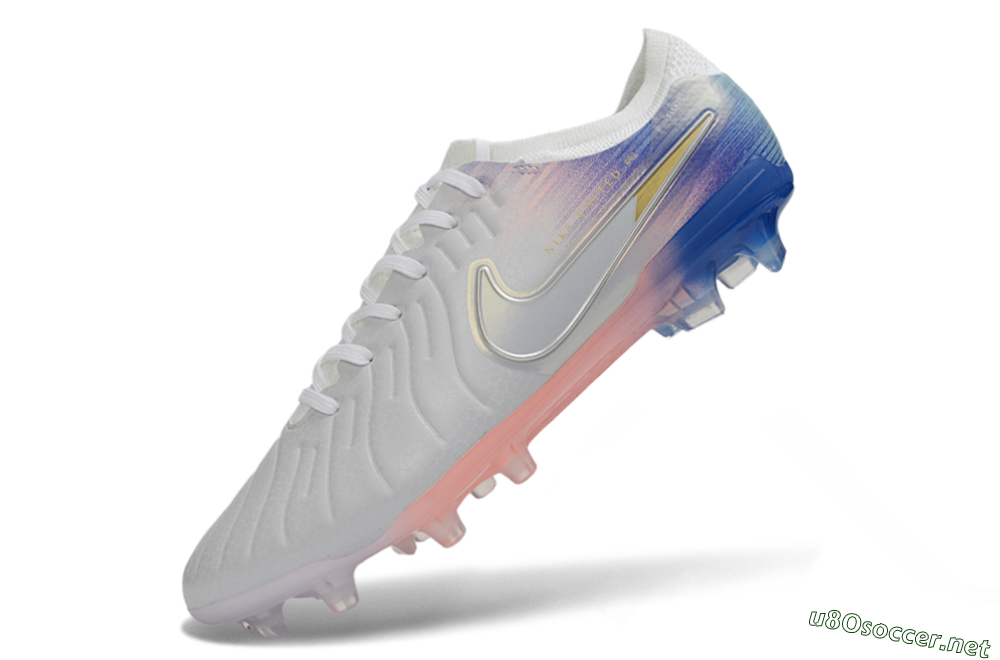 Men's Nike Tiempo Legend 10 Elite FG Football Boots - White/Coral Pink/Deep Blue 5