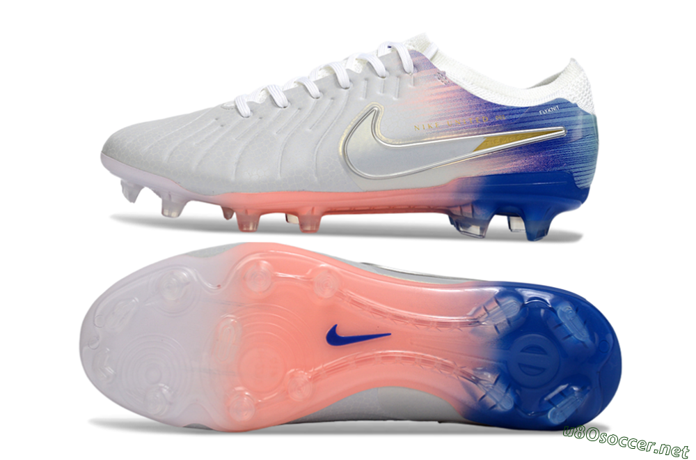 Men's Nike Tiempo Legend 10 Elite FG Football Boots - White/Coral Pink/Deep Blue 1