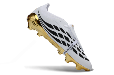 Unisex Adidas Predator 26 Elite Fold-Over Tongue FG Football Boots - White/Elegant Gold/Classic Black