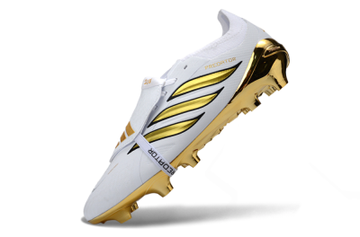 Unisex Adidas Predator 26 Elite Fold-Over Tongue FG Football Boots - White/Elegant Gold/Classic Black