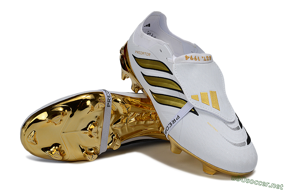 Unisex Adidas Predator 26 Elite Fold-Over Tongue FG Football Boots - White/Elegant Gold/Classic Black 3